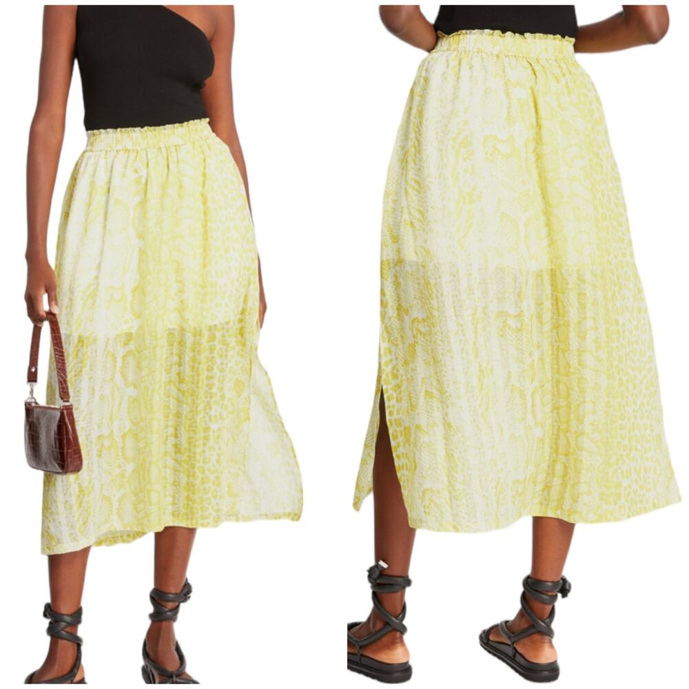 ALLSAINTS NWOT Clara Noche Pleated Midi Skirt Size 4 Animal Print Pocket Pull-on